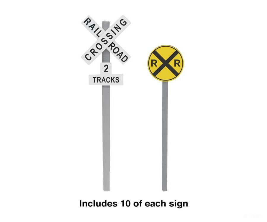Walthers Scenemaster Ho 4197 Railroad Crossing Signs -- 10 Each Modern Advance Warning & Crossbucks