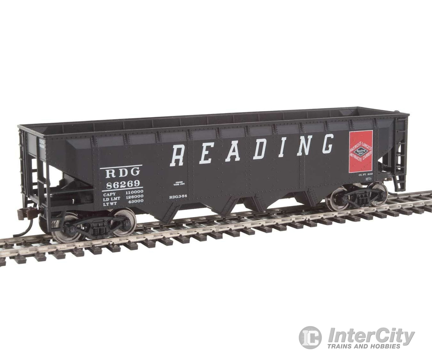 Walthers Trainline 1422 Offset Hopper - Ready To Run -- Reading (Black Red; Large Lettering