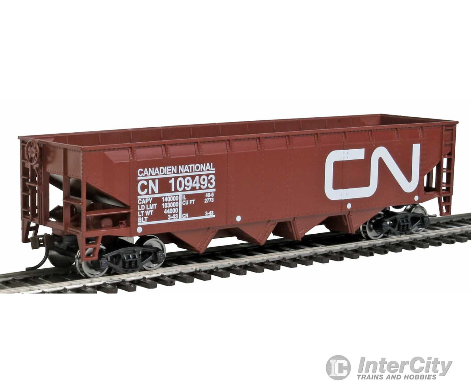 Walthers Trainline 1424 Offset Hopper - Ready To Run -- Canadian National (Brown White; Large Logo)