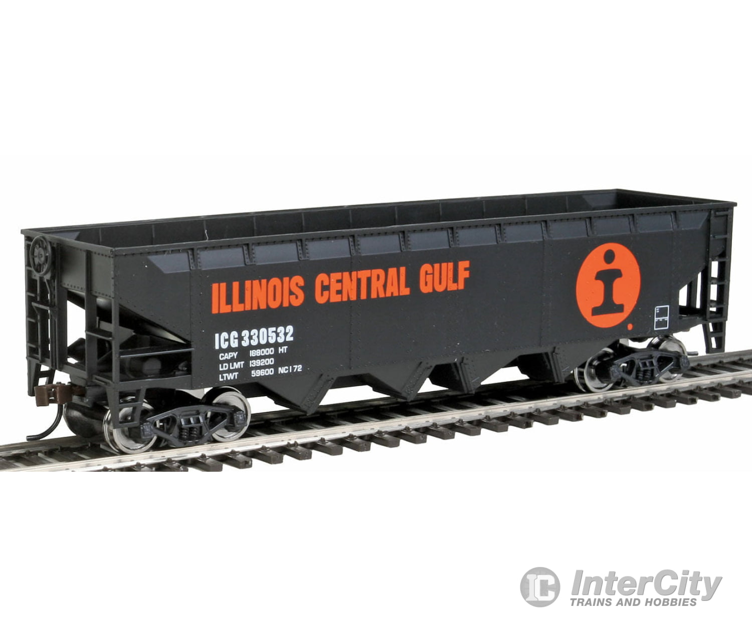 Walthers Trainline 1426 Offset Hopper - Ready To Run -- Illinois Central (Orange Black White; Large