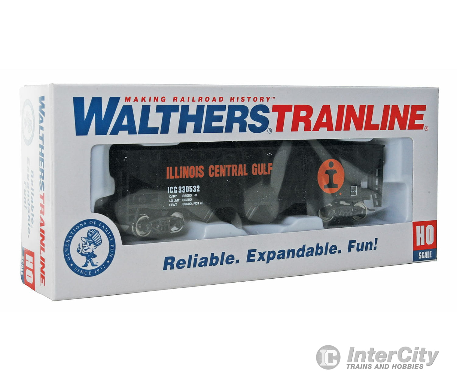 Walthers Trainline 1426 Offset Hopper - Ready To Run -- Illinois Central (Orange Black White; Large