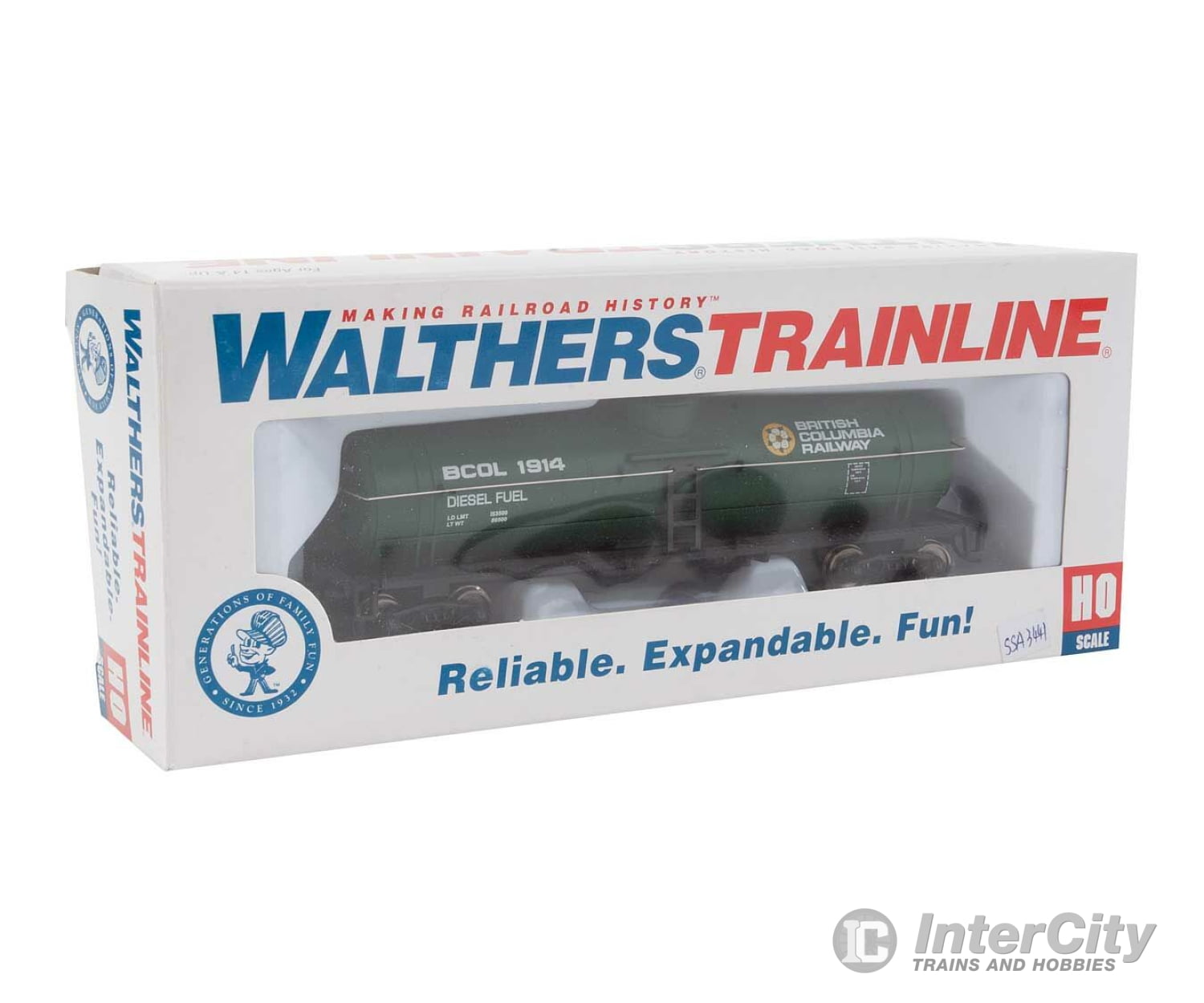 Walthers Trainline 1441 Tank Car - Ready To Run -- British Columbia Railway (Green Yellow White;