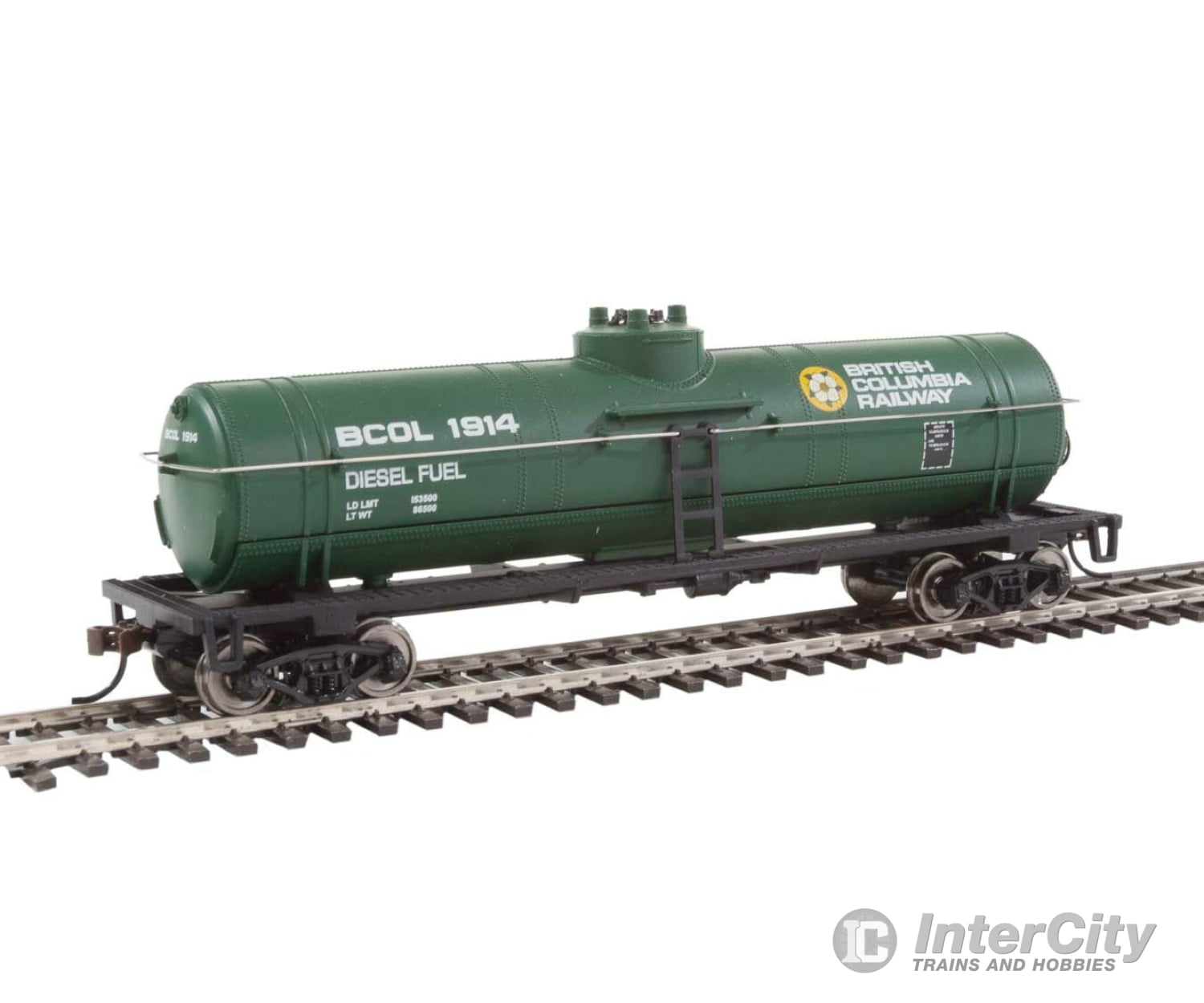 Walthers Trainline 1441 Tank Car - Ready To Run -- British Columbia Railway (Green Yellow White;