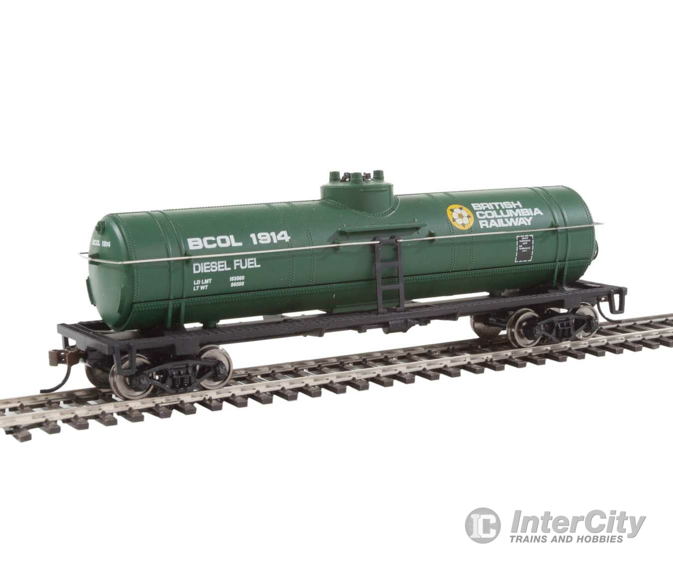 Walthers Trainline 1441 Tank Car - Ready To Run -- British Columbia Railway (Green Yellow White;