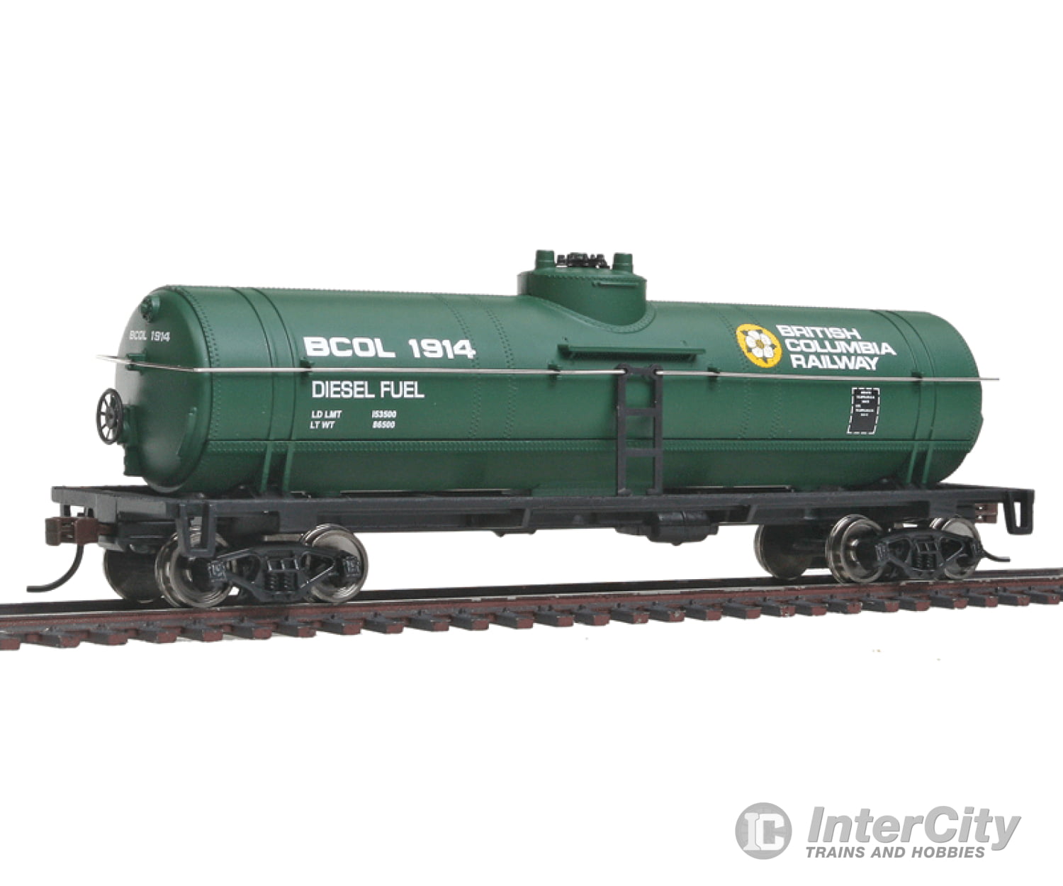 Walthers Trainline 1441 Tank Car - Ready To Run -- British Columbia Railway (Green Yellow White;