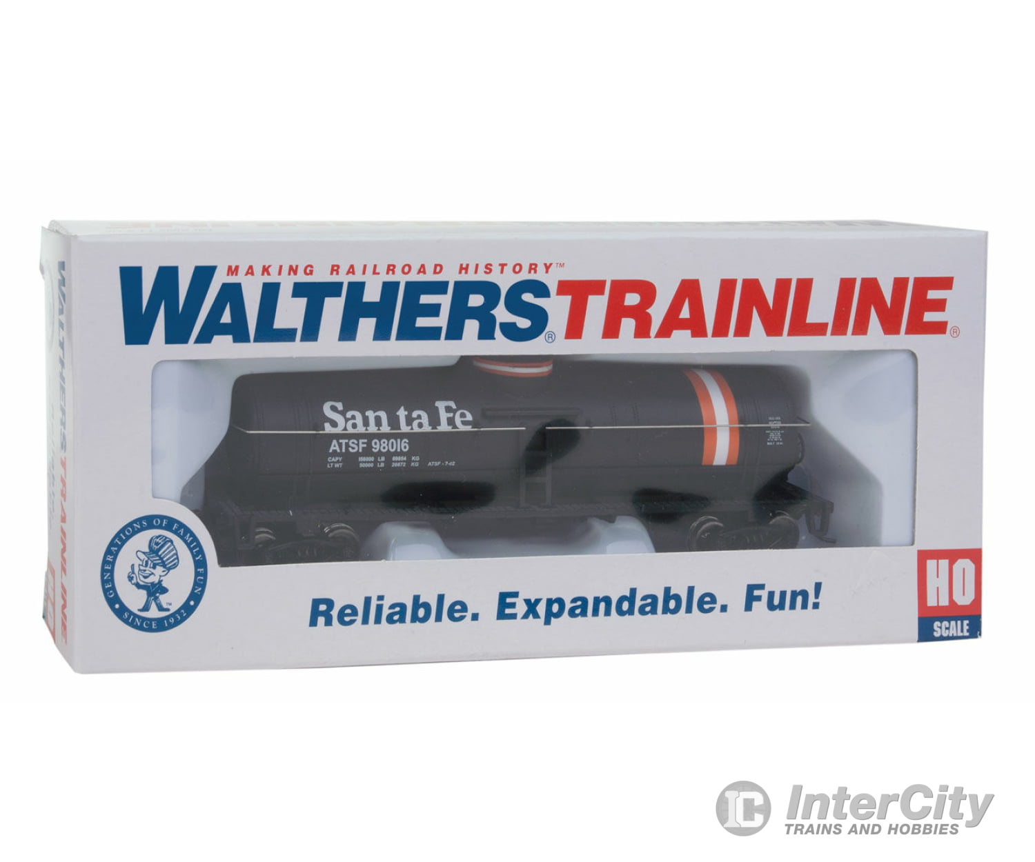 Walthers Trainline 1444 Tank Car - Ready To Run -- Atchison Topeka & Santa Fe #98016 (Black Orange