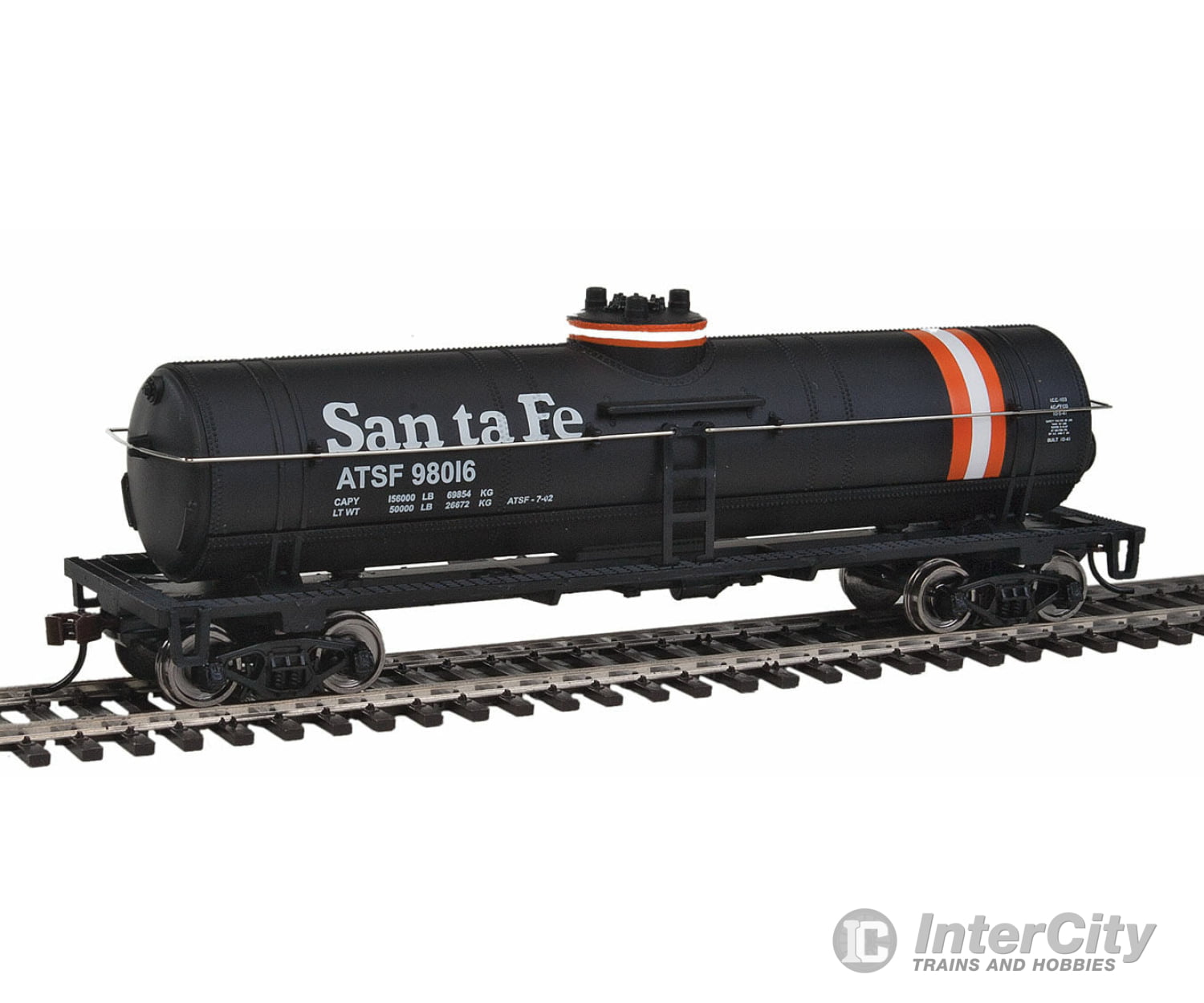 Walthers Trainline 1444 Tank Car - Ready To Run -- Atchison Topeka & Santa Fe #98016 (Black Orange