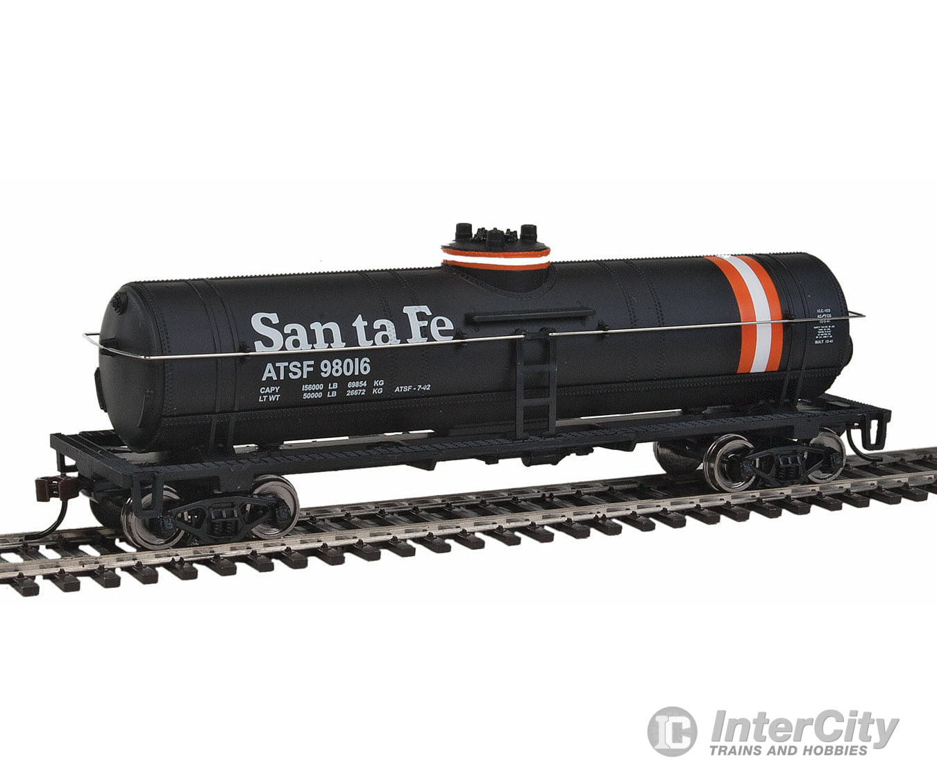 Walthers Trainline 1444 Tank Car - Ready To Run -- Atchison Topeka & Santa Fe #98016 (Black Orange