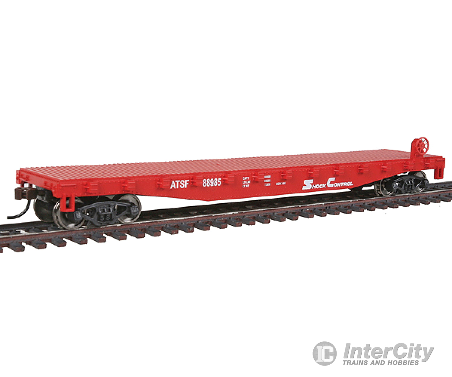 Walthers Trainline 1605 Flatcar - Ready To Run -- Atchison Topeka & Santa Fe #88985 (Red White)