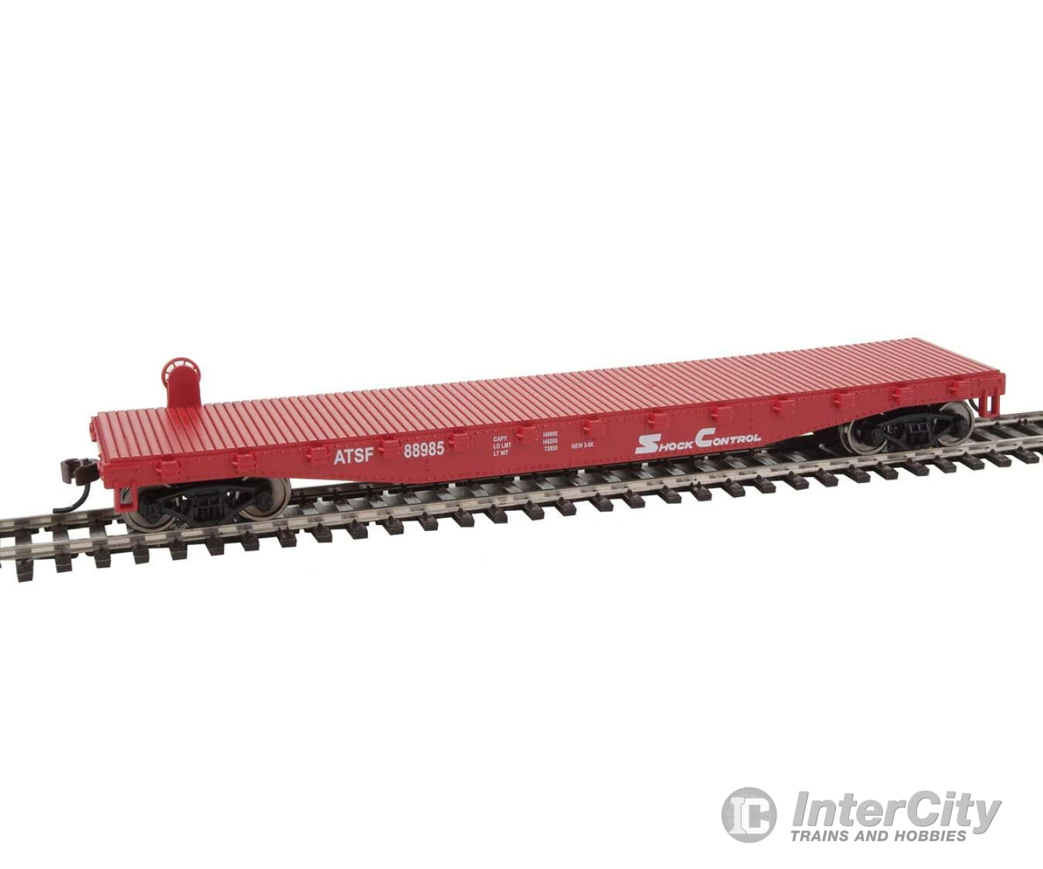 Walthers Trainline 1605 Flatcar - Ready To Run -- Atchison Topeka & Santa Fe #88985 (Red White)