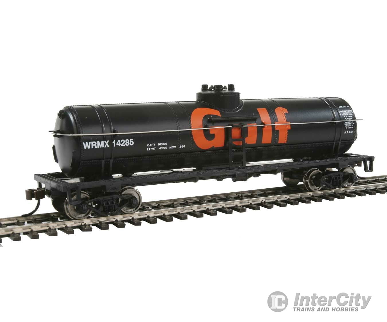Walthers Trainline 1612 40 Tank Car - Ready To Run -- Gulf Oil Company (Black Orange; Billboard