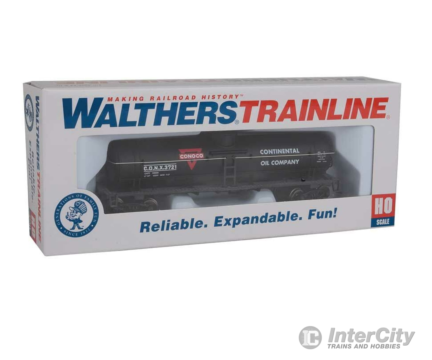 Walthers Trainline 1614 40 Tank Car - Ready To Run -- Conoco (Black Red White) Freight Cars