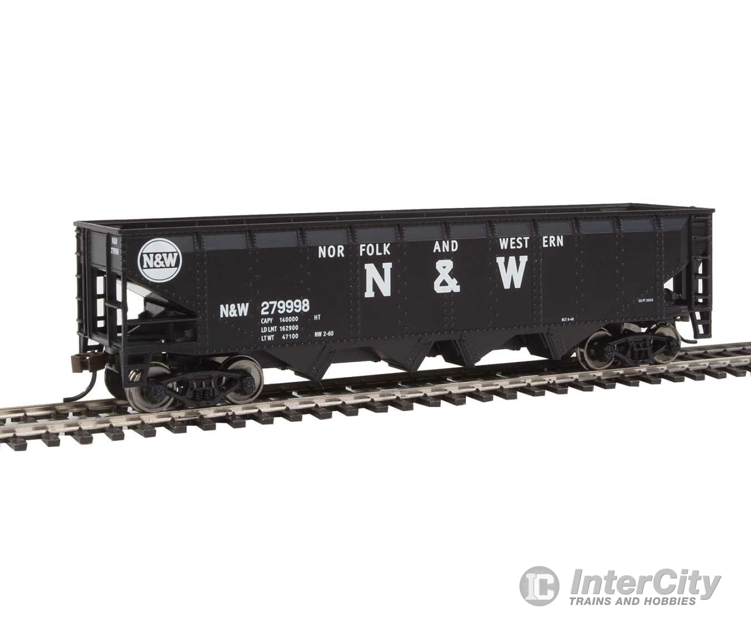 Walthers Trainline 1655 Offset Quad Hopper - Ready To Run -- Norfolk & Western (Black; Block N&W