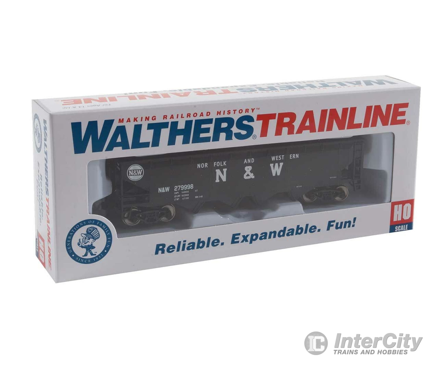 Walthers Trainline 1655 Offset Quad Hopper - Ready To Run -- Norfolk & Western (Black; Block N&W