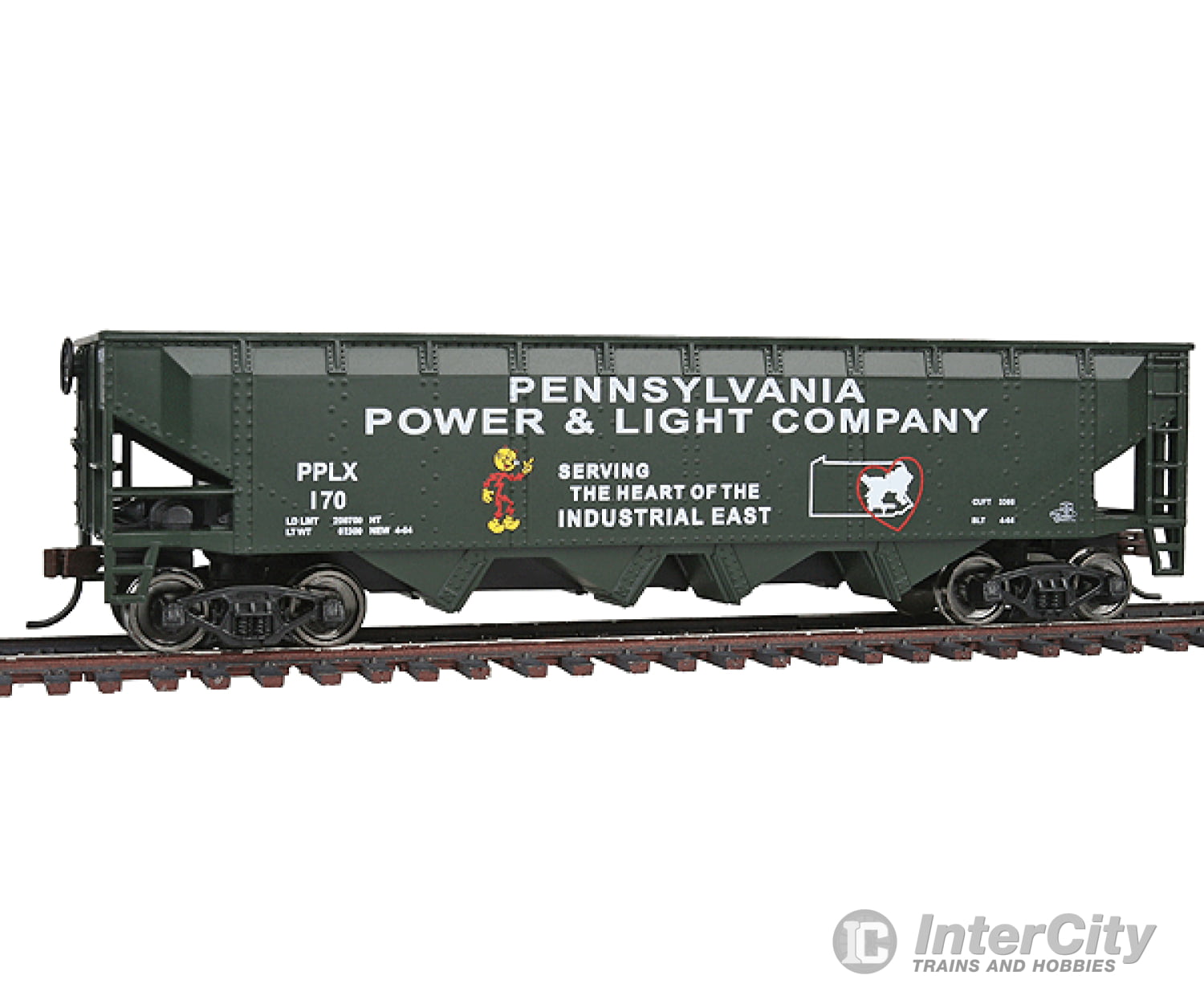 Walthers Trainline 1659 Offset Quad Hopper - Ready To Run -- Pennsylvania Power & Light Pplx #170