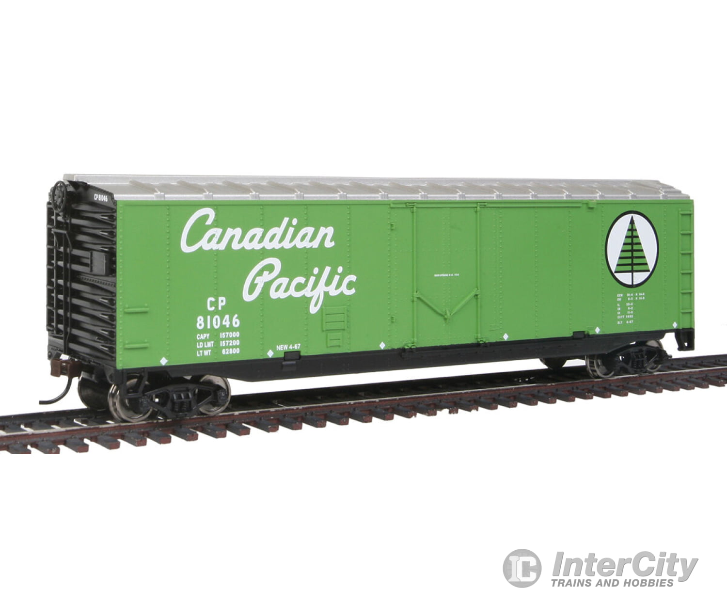 Walthers Trainline 1673 50 Plug-Door Boxcar - Ready To Run -- Canadian Pacific (Green; Newsprint