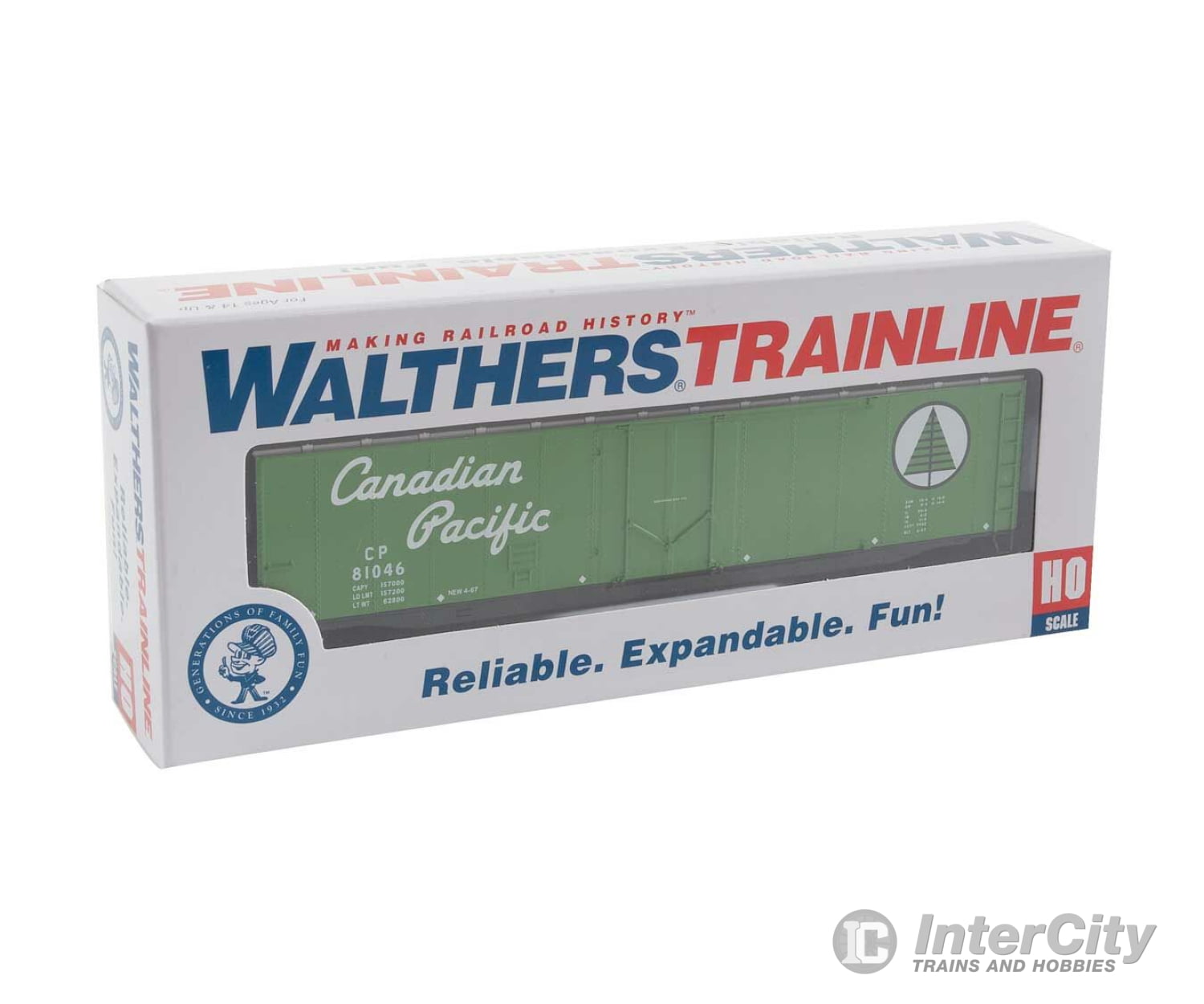 Walthers Trainline 1673 50 Plug-Door Boxcar - Ready To Run -- Canadian Pacific (Green; Newsprint