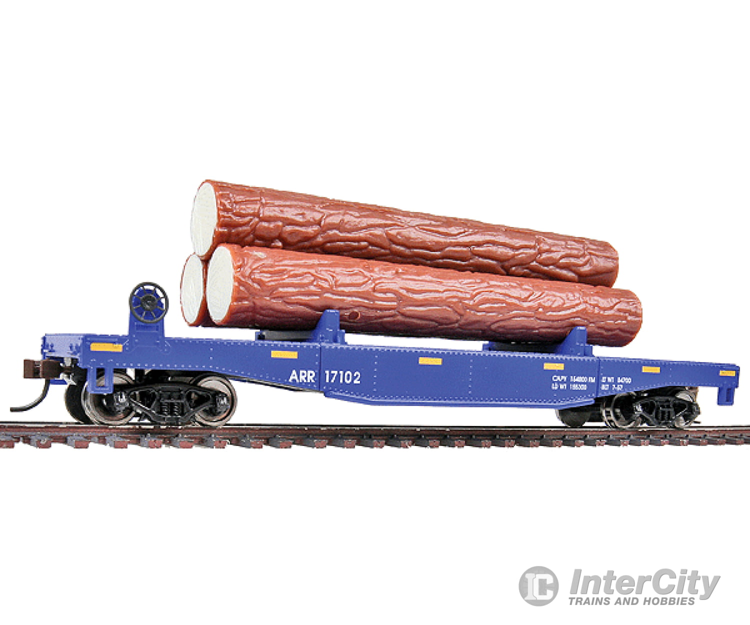 Walthers Trainline 1770 Log Dump Car With 3 Logs - Ready To Run -- Alaska Railroad #17102 (Blue