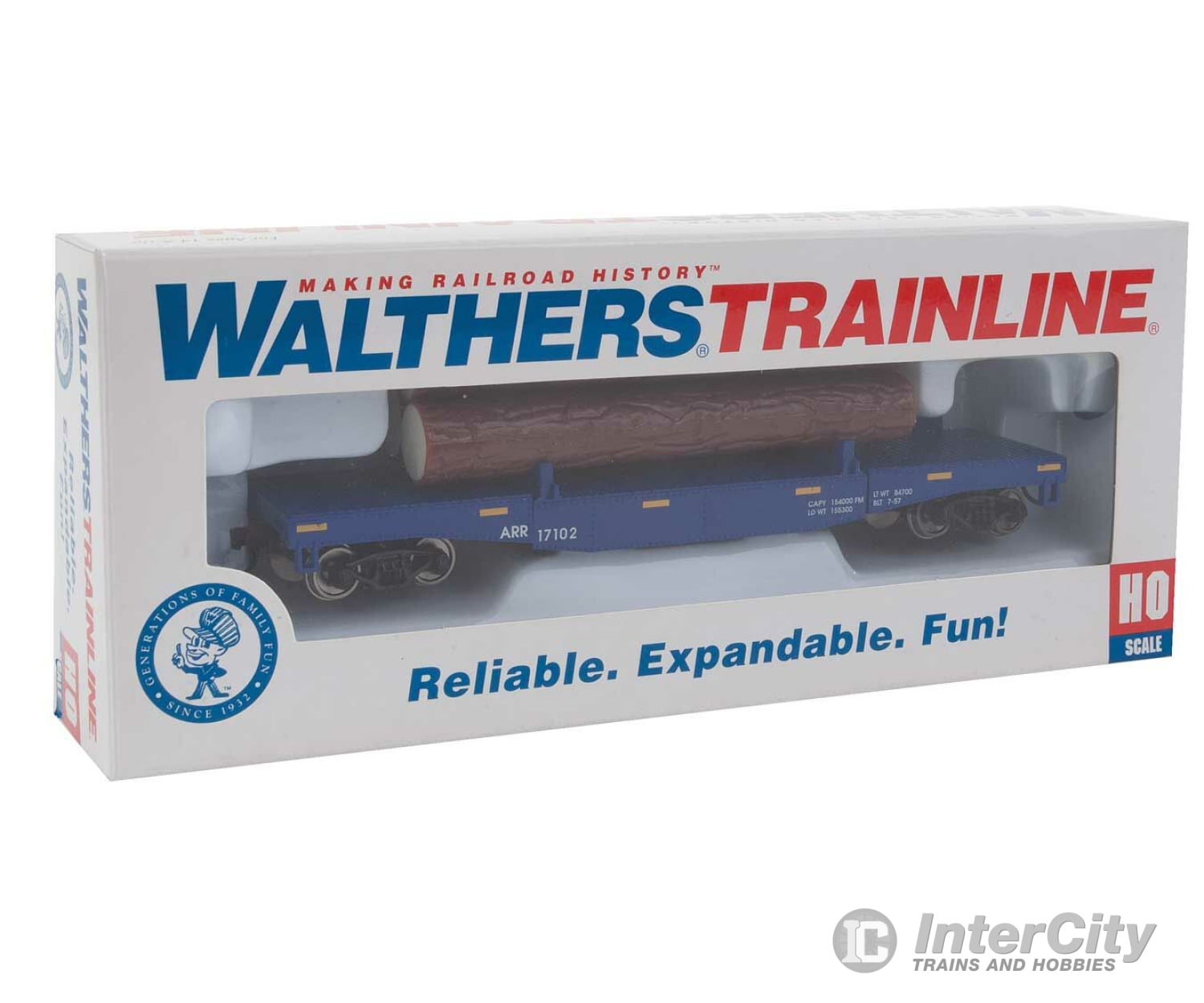 Walthers Trainline 1770 Log Dump Car With 3 Logs - Ready To Run -- Alaska Railroad #17102 (Blue