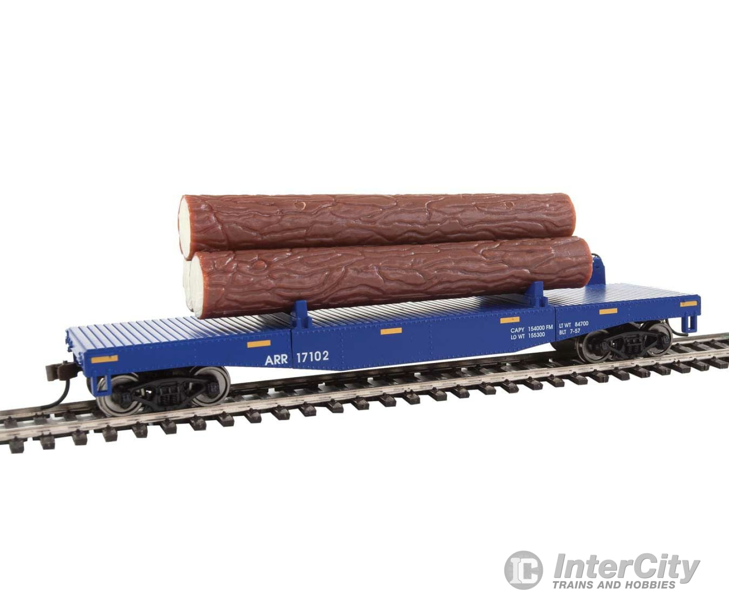 Walthers Trainline 1770 Log Dump Car With 3 Logs - Ready To Run -- Alaska Railroad #17102 (Blue