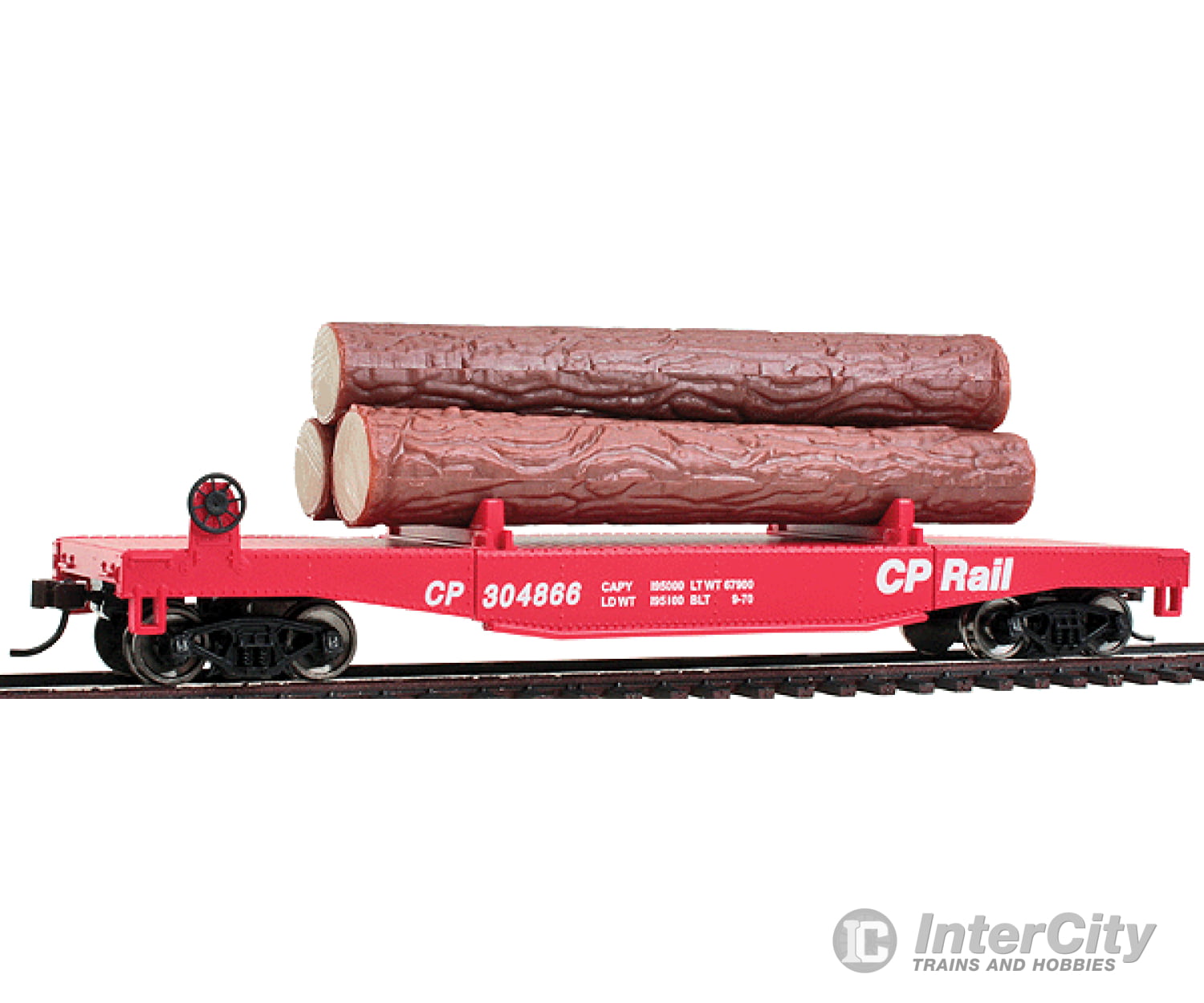 Walthers Trainline 1771 Log Dump Car With 3 Logs - Ready To Run -- Cp Rail #304866 (Red) Freight