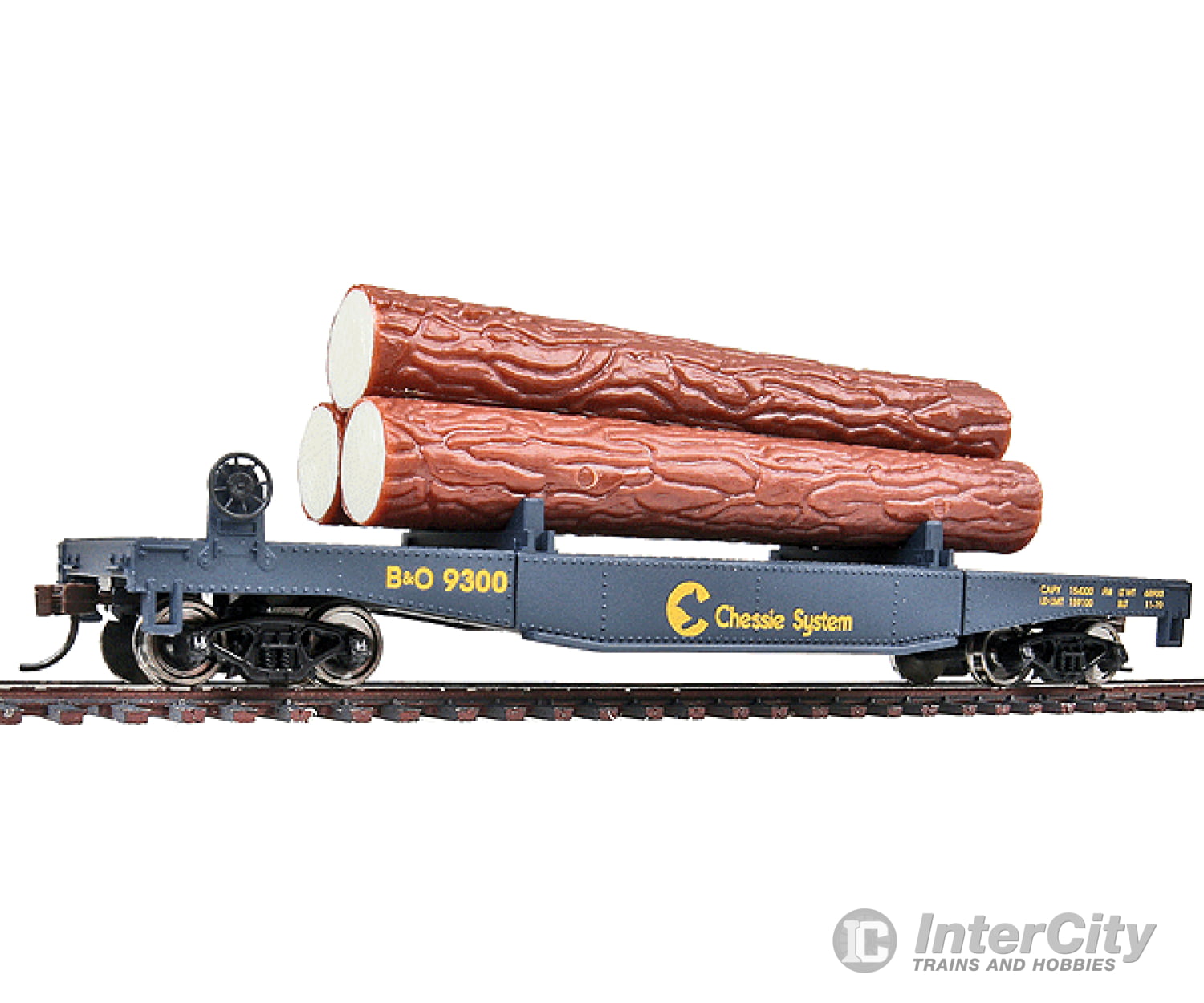 Walthers Trainline 1772 Log Dump Car With 3 Logs - Ready To Run -- Chessie-Baltimore & Ohio 9300