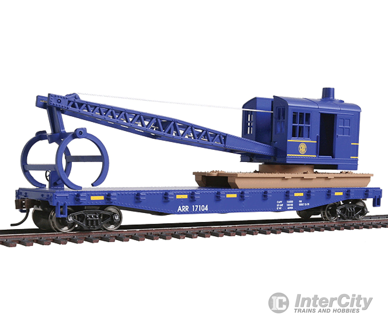 Walthers Trainline 1780 Flatcar With Logging Crane - Ready To Run -- Alaska Railroad (Blue) Freight