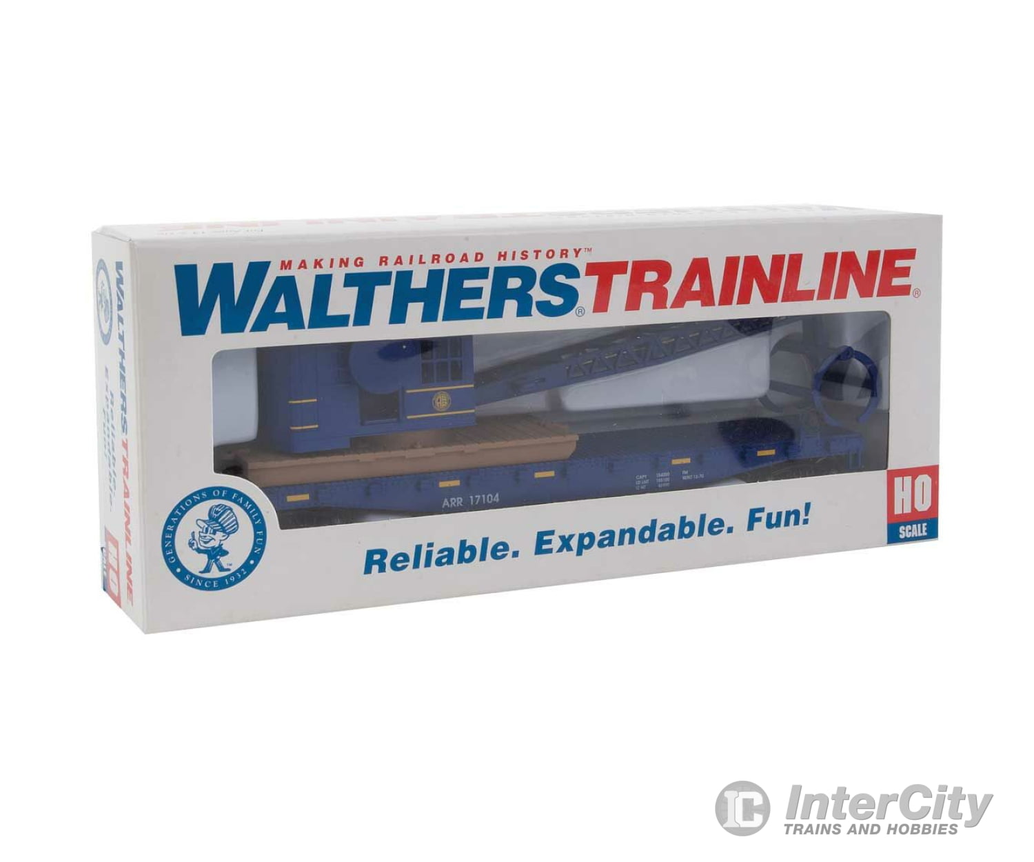 Walthers Trainline 1780 Flatcar With Logging Crane - Ready To Run -- Alaska Railroad (Blue) Freight