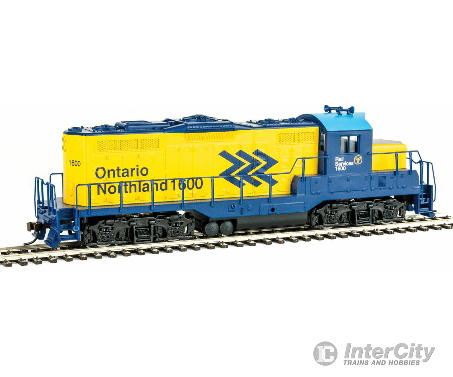 Walthers Trainline 456 Emd Gp9M - Standard Dc -- Ontario Northland #1600 (Yellow Blue; Chevrons