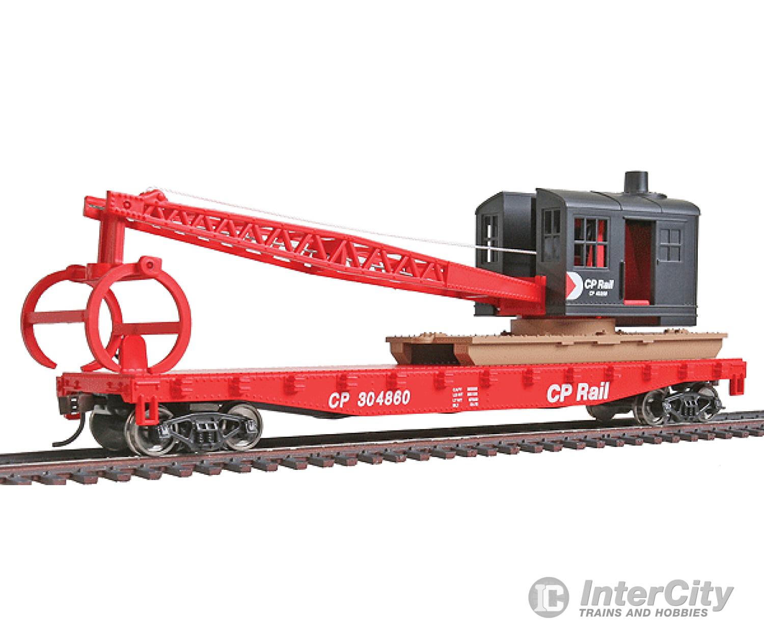Walthers Trainline Ho 1781 Flatcar With Logging Crane - Ready To Run -- Canadian Pacific (Red Black;