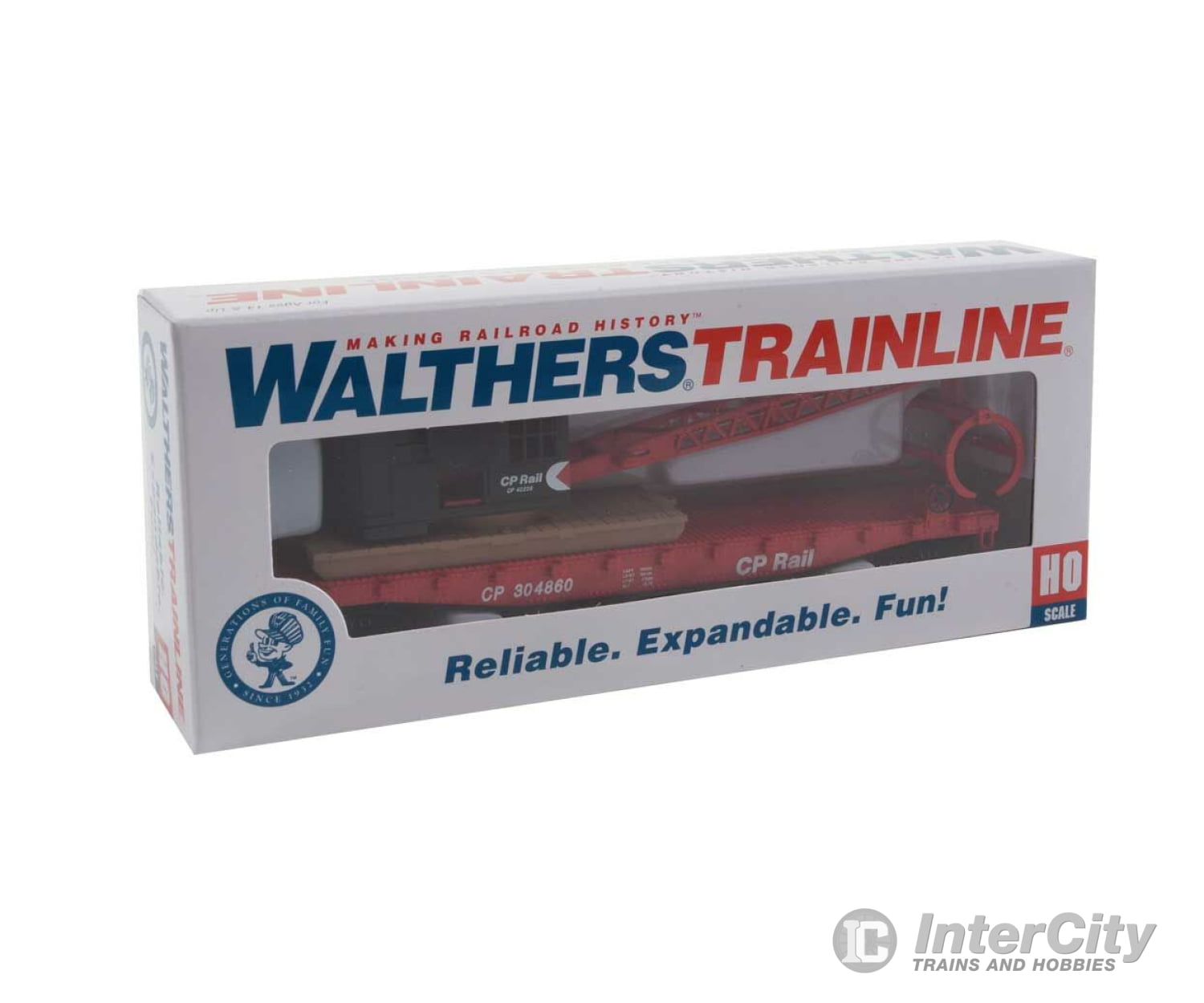 Walthers Trainline Ho 1781 Flatcar With Logging Crane - Ready To Run -- Canadian Pacific (Red Black;