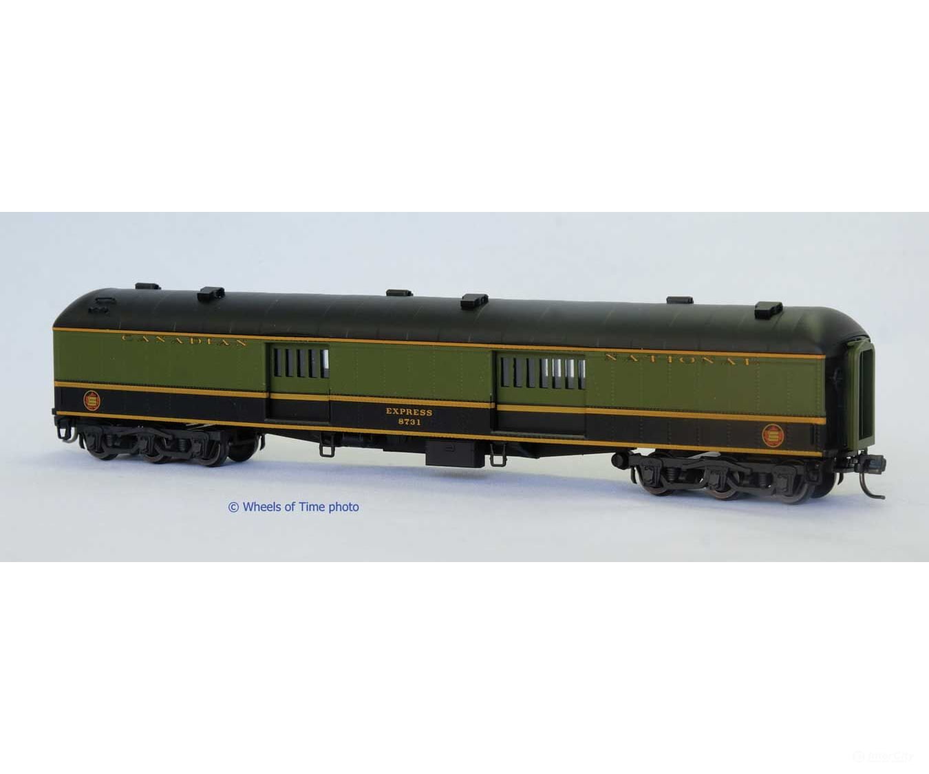 Wheels of Time N 250062 Class BE-73-C 70’ Baggage-Express w/Arched Roof 2-Pack - Canadian National #8733 8738 (green