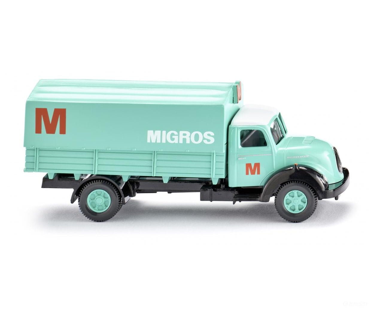 Wiking 042602 HO Flatbed lorry (Magirus Sirius) ’Migros’ Cars & Trucks