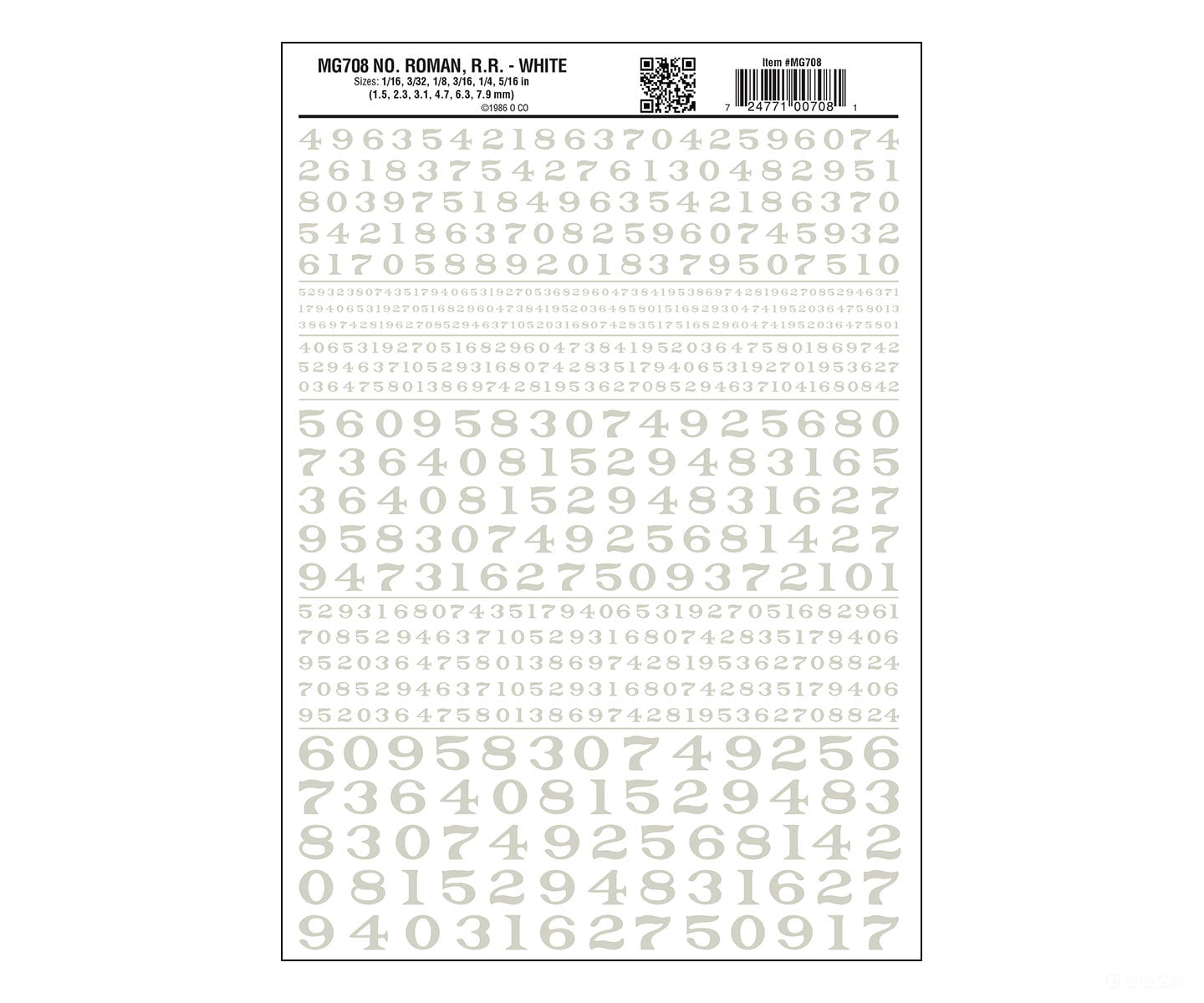 Woodland Scenics 0708 No. Roman R.r. - White Decals