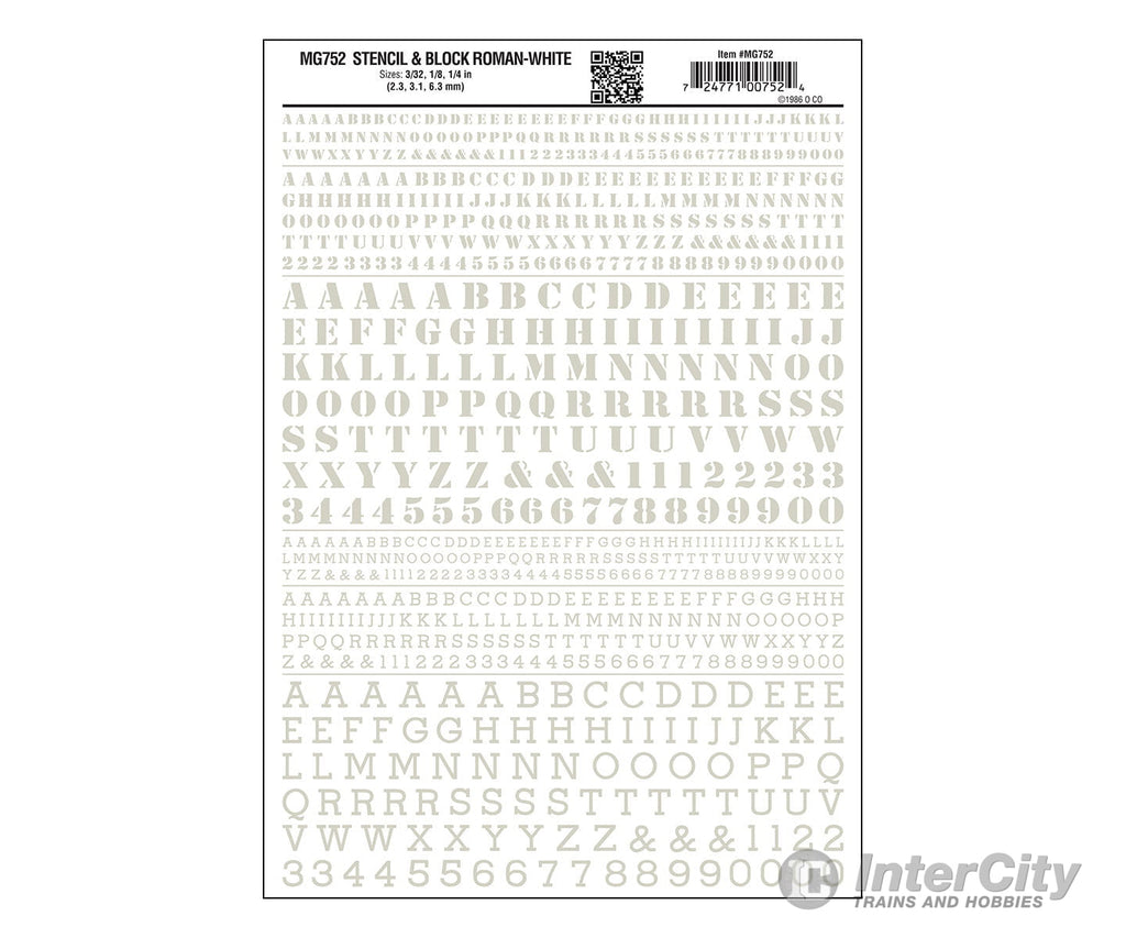 Woodland Scenics 0752 Stencil/Block Roman - White Decals