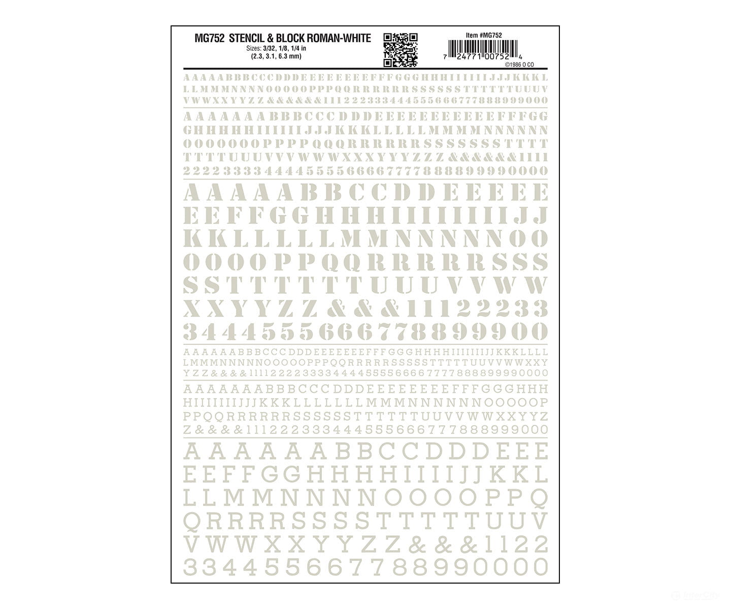 Woodland Scenics 0752 Stencil/Block Roman - White Decals