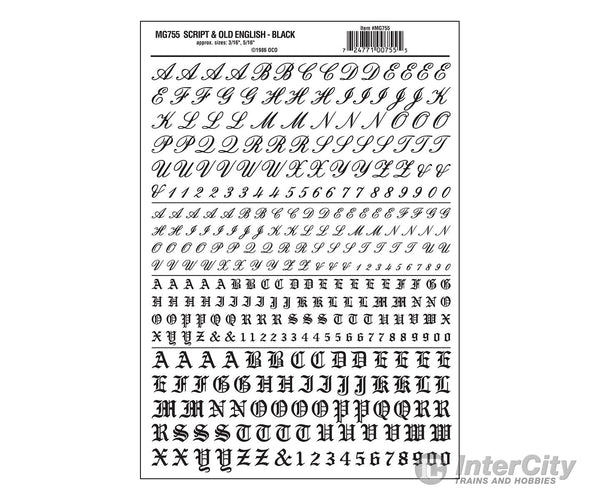 Woodland Scenics 0755 Script & Old English - Black Decals