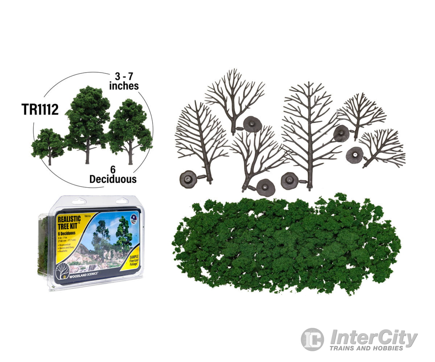 Woodland Scenics 1112 Kit - Deciduous (3’ - 7’) Medium Green (6/Pk) Trees & Vegetation