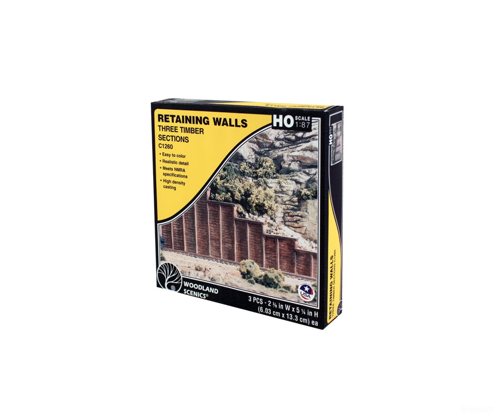 Woodland Scenics 1260 Retaining Walls (Hydrocal Plaster Castings; Pkg(3) Timbers Tunnels & Bridges