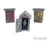 Woodland Scenics 214 3 Outhouses & Man - Scenic Details(R) Kit Scenery Details