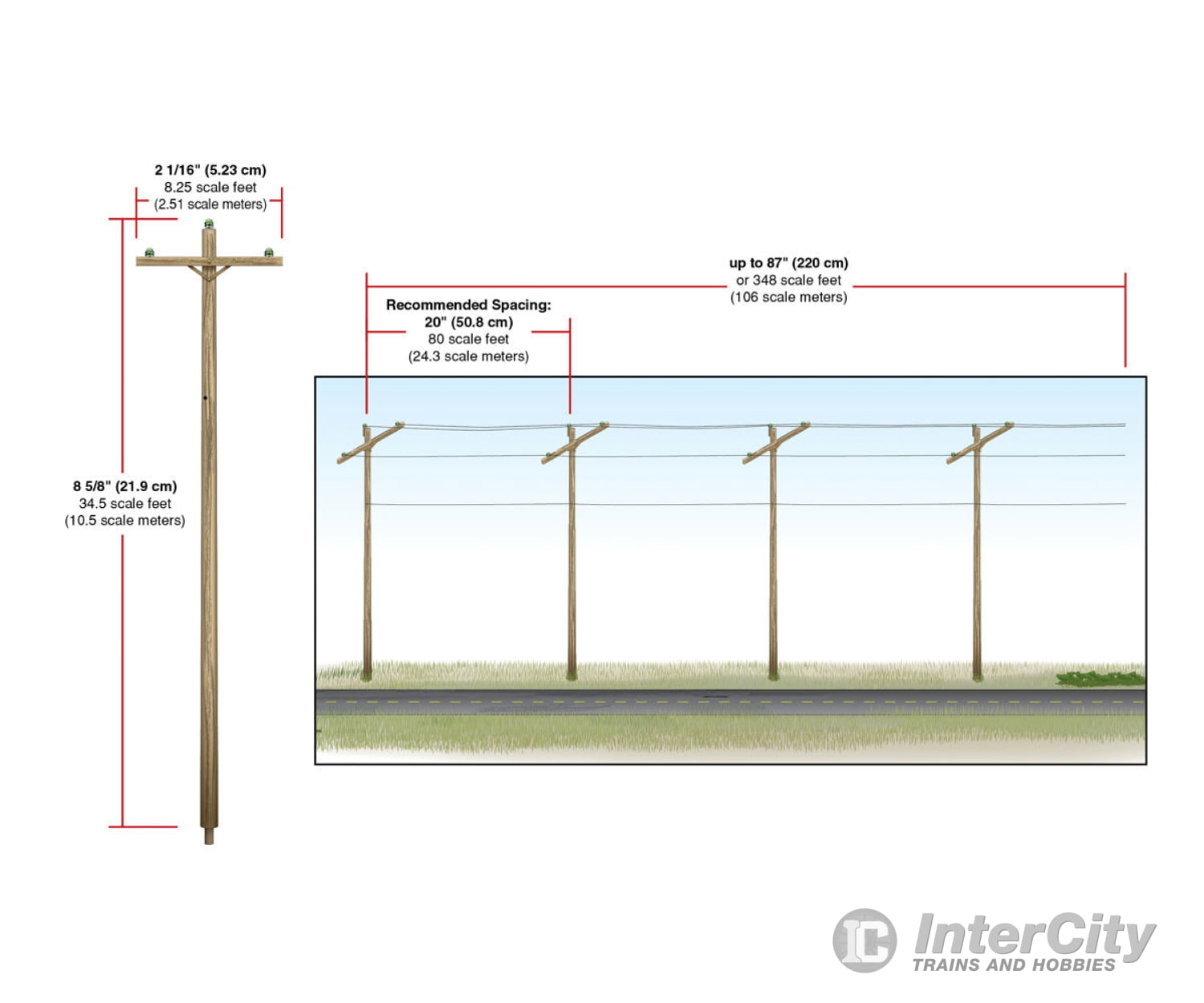 Woodland Scenics 2280 Pre-Wired Poles Single Crossbar (O) Scenery Details