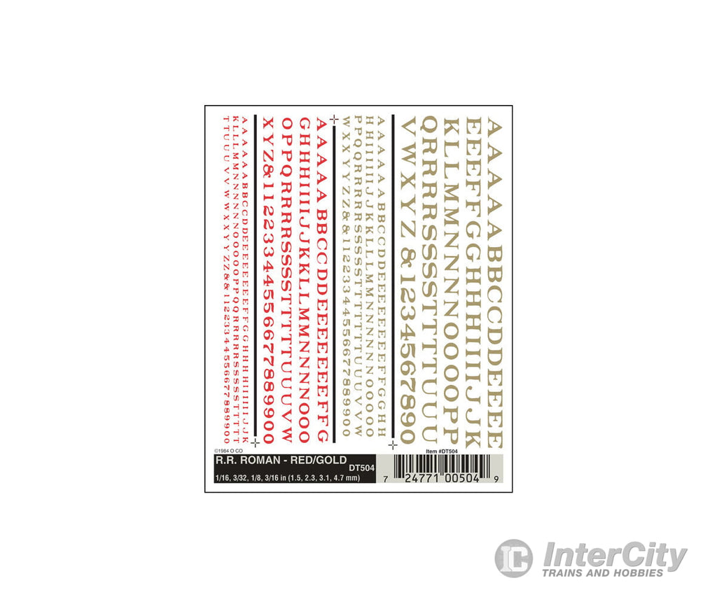 Woodland Scenics 504 Decal - Rr Roman Letters Red/Gold Decals