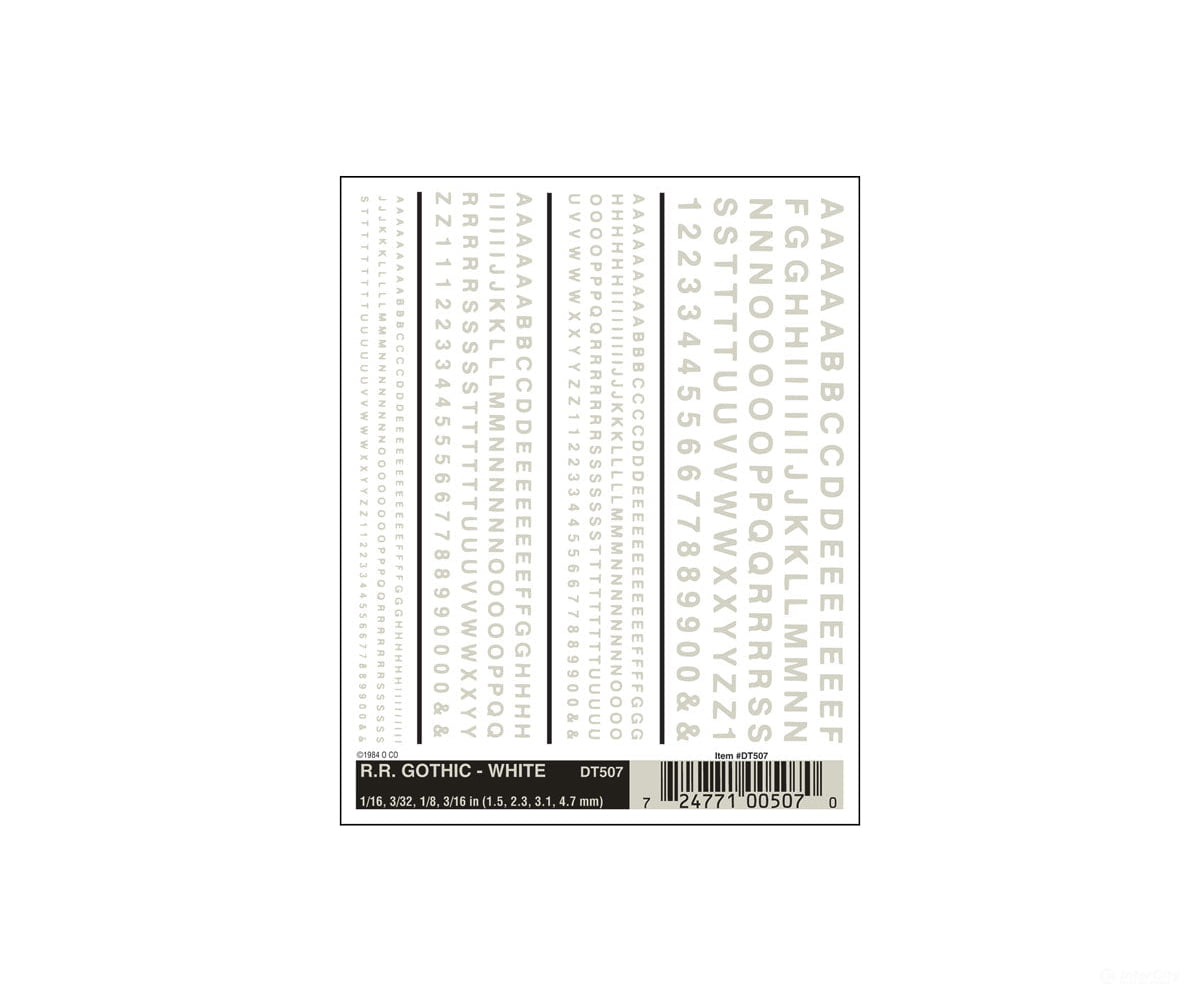 Woodland Scenics 507 Decal - Rr Gothic Letters White Decals
