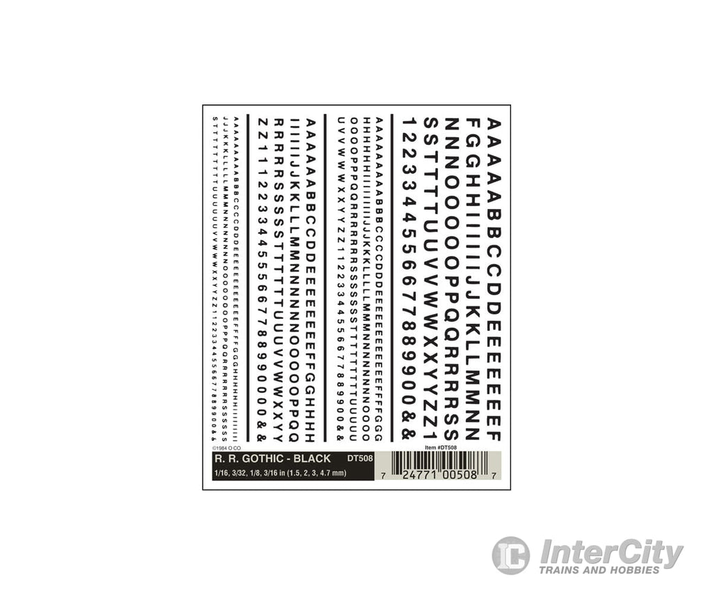 Woodland Scenics 508 Decal - Rr Gothic Letters Black Decals