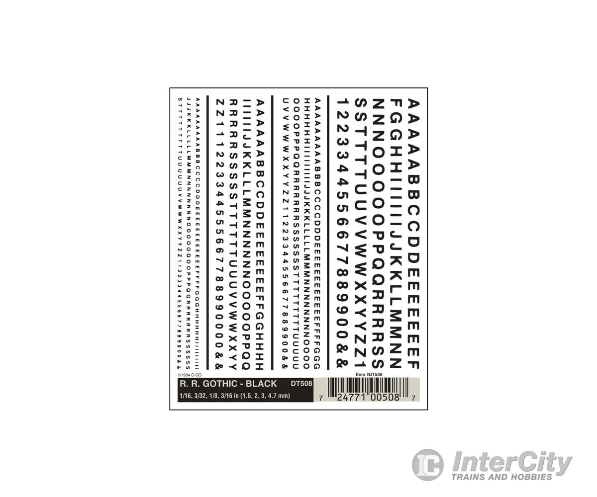 Woodland Scenics 508 Decal - Rr Gothic Letters Black Decals