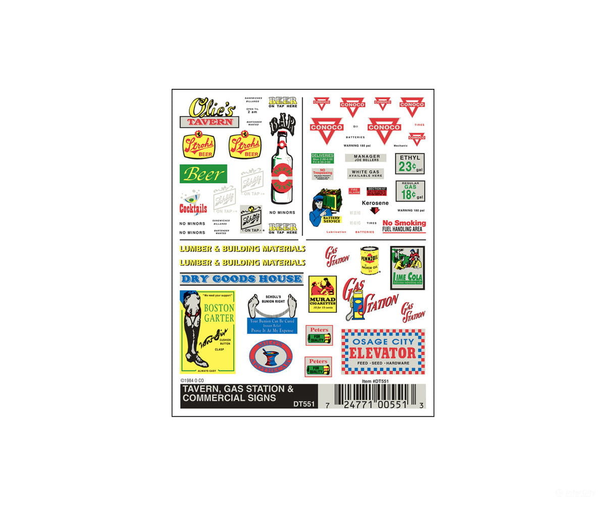 Woodland Scenics 551 Decal - Tavern Gas & Commercial Signs Decals