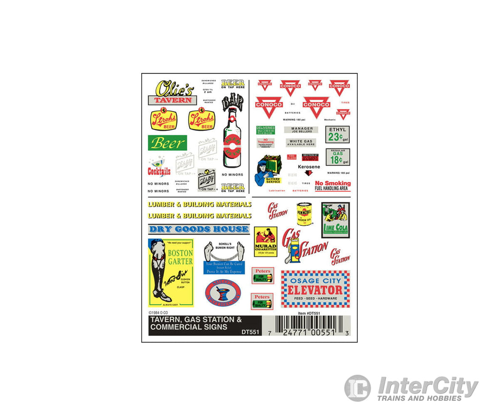 Woodland Scenics 551 Decal - Tavern Gas & Commercial Signs Decals