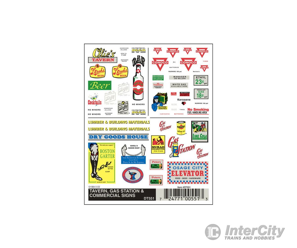 Woodland Scenics 551 Decal - Tavern Gas & Commercial Signs Decals