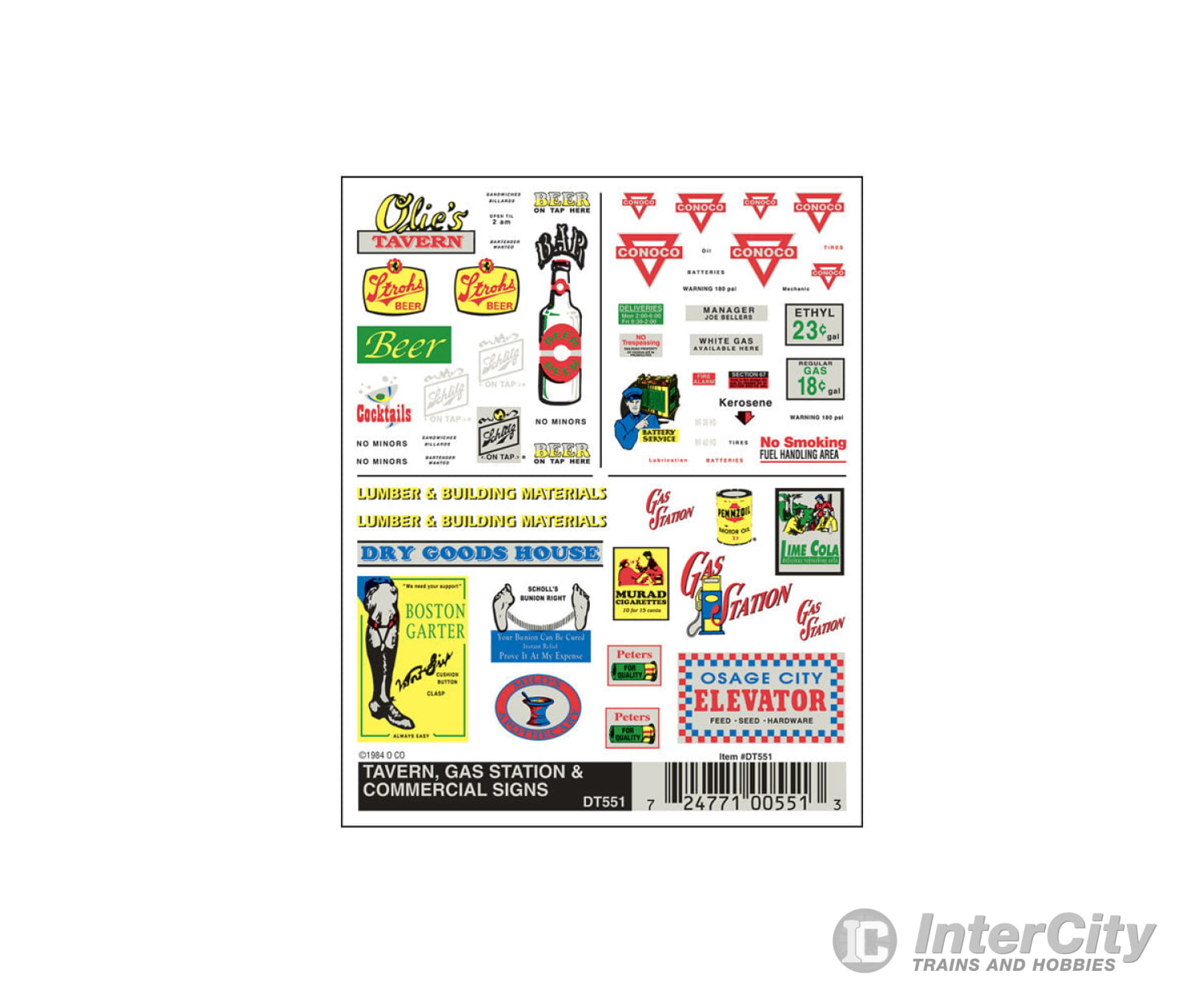 Woodland Scenics 551 Decal - Tavern Gas & Commercial Signs Decals