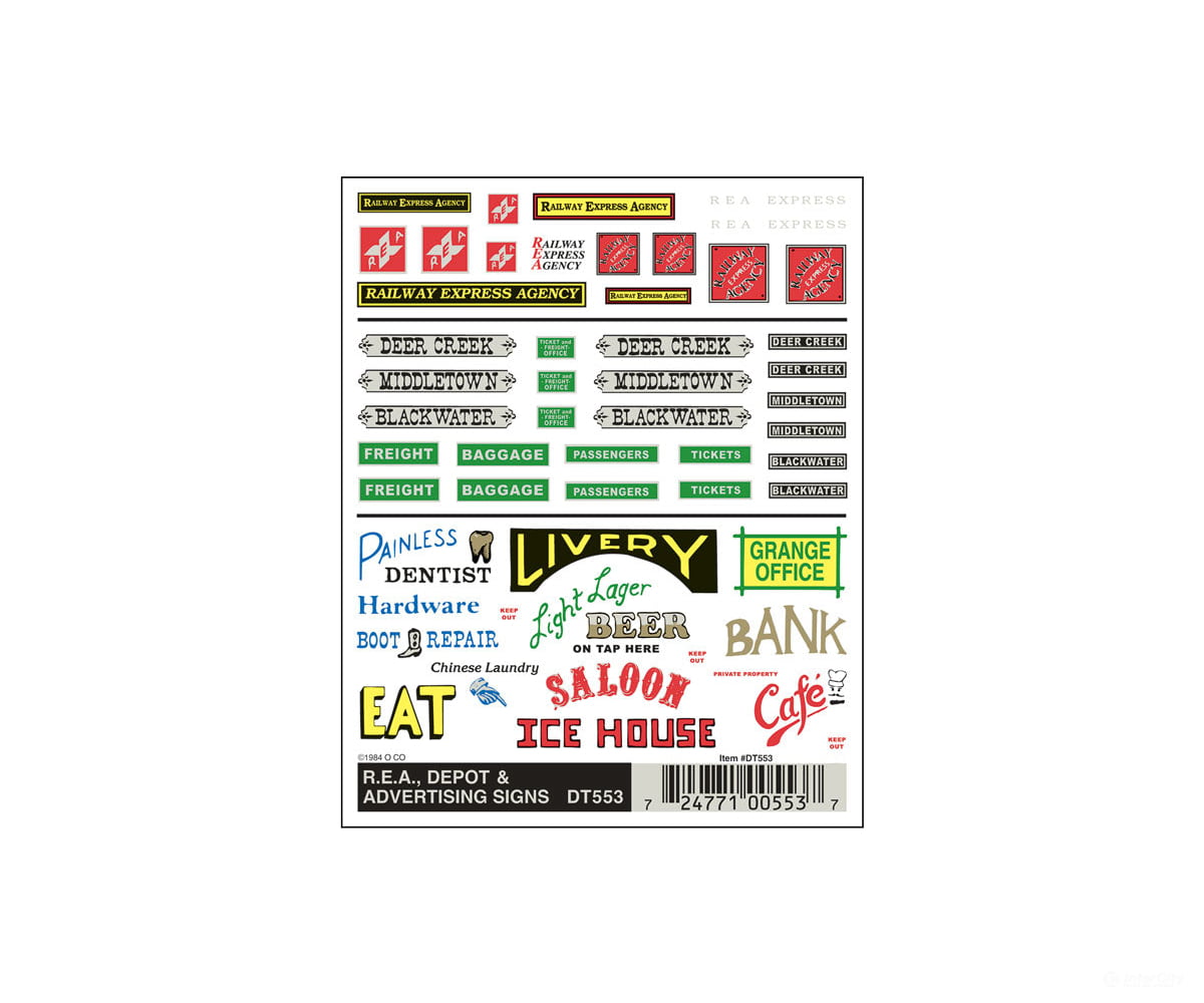 Woodland Scenics 553 Decal - Depot Rea & Advertising Signs Decals